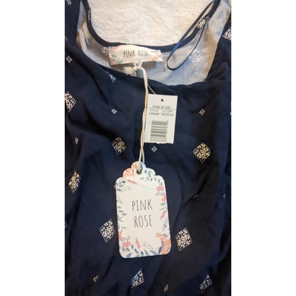 Pink Rose Boho Dress XL, Navy Blue Midi, NWT - Picture 10 of 11